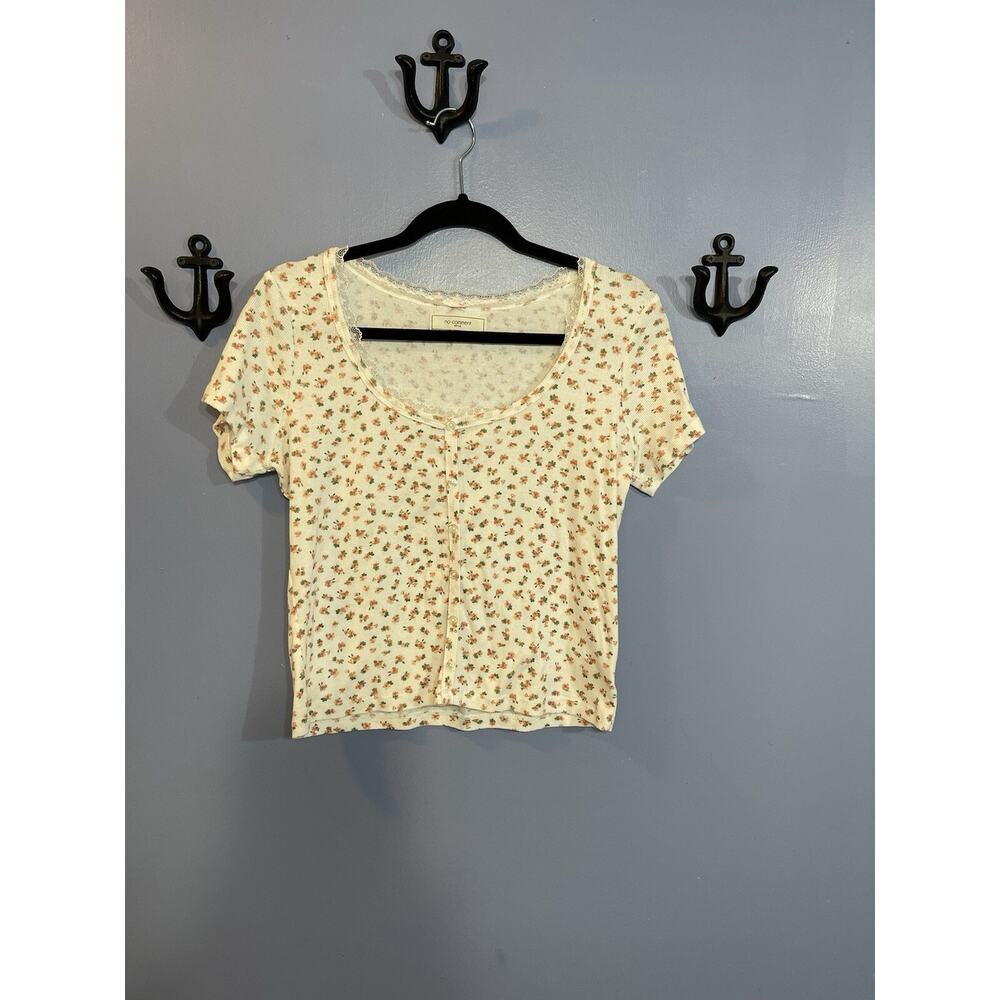 No Comment NY LA White Floral Top Size XL